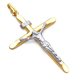 14k two tone gold crucifix cross religious charm pendant