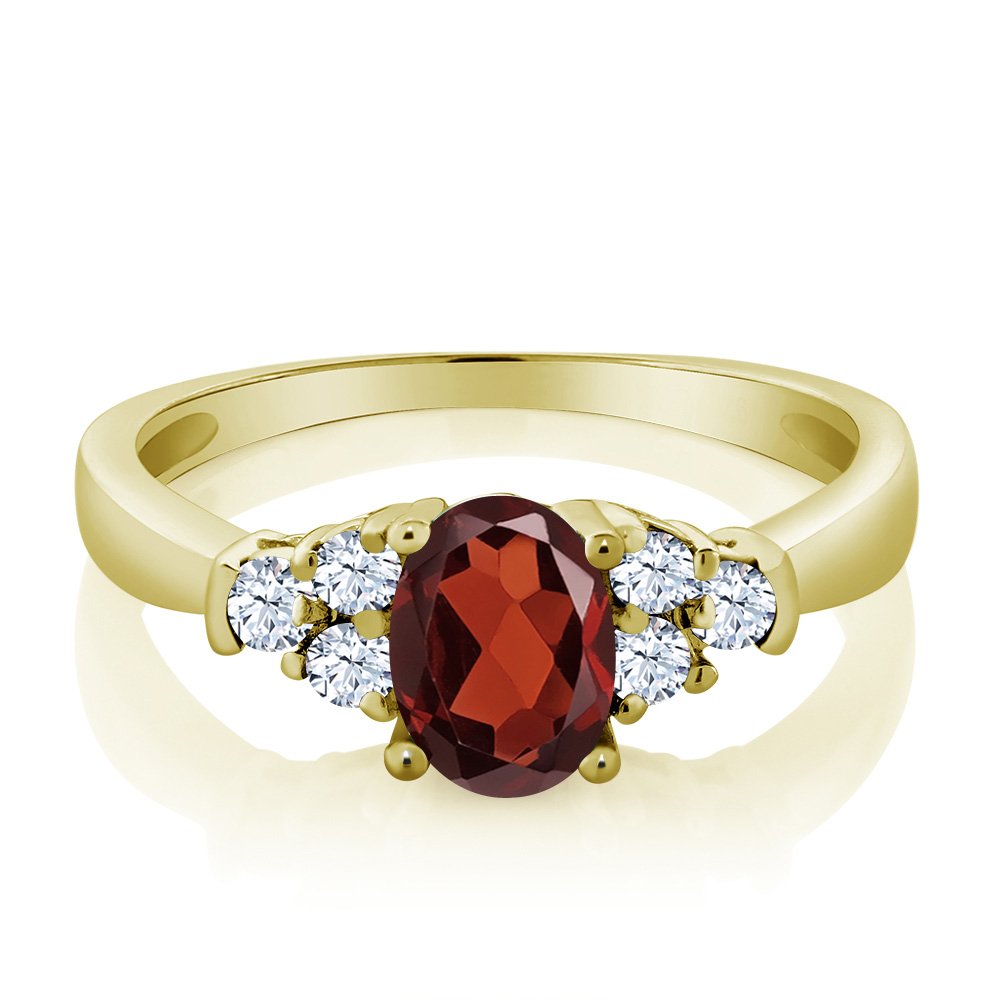 Gem Stone King 18K Yellow Gold Plated Silver Red Garnet and White Topaz Ring For Women (0.79 Cttw, Gemstone Birthstone, Available In Size 5, 6, 7, 8, 9)