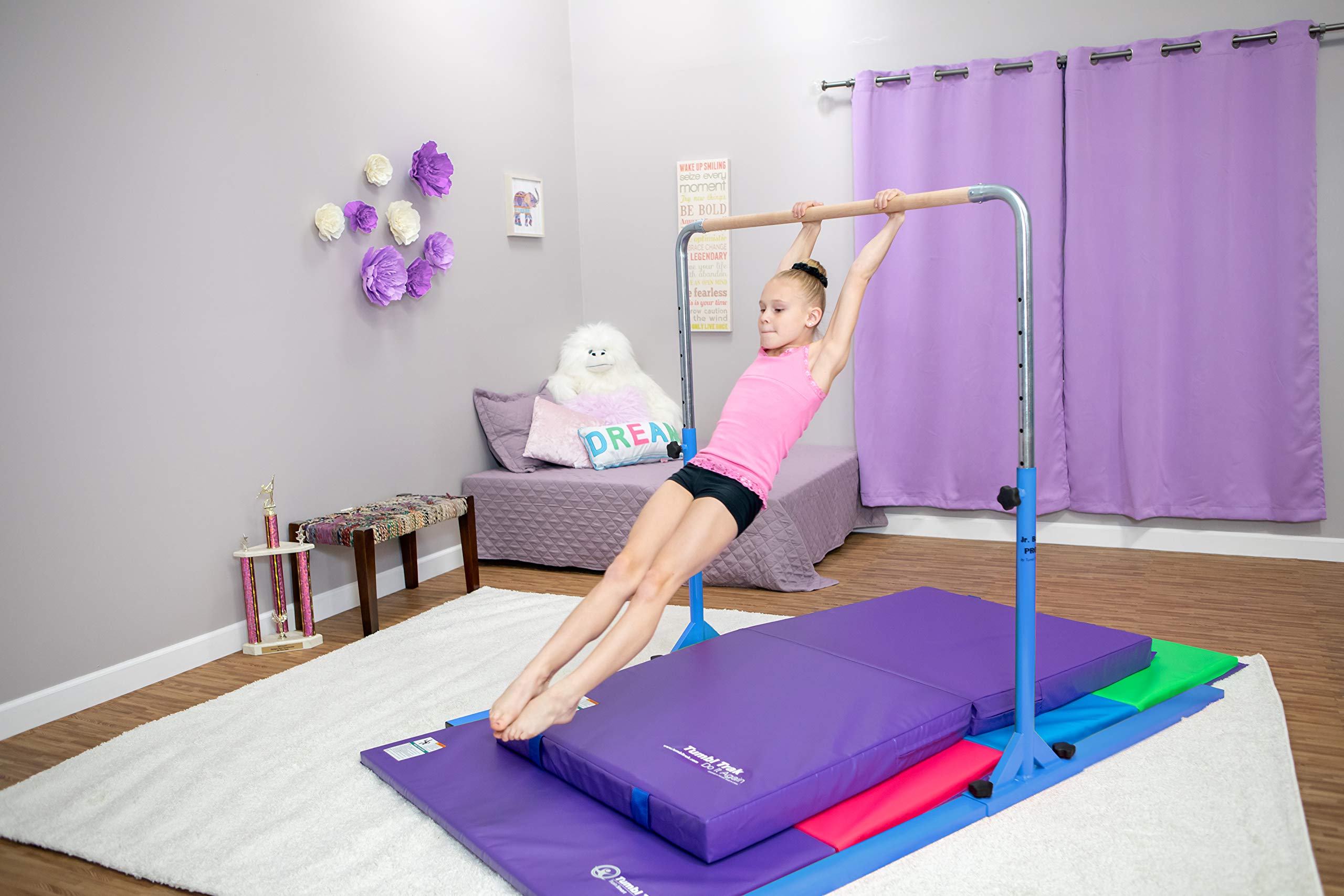 Tumbl Trak Jr. Bar PRO Adjustable Height Horizontal Gymnastics Kip Bar for The Gym for Home, Blue