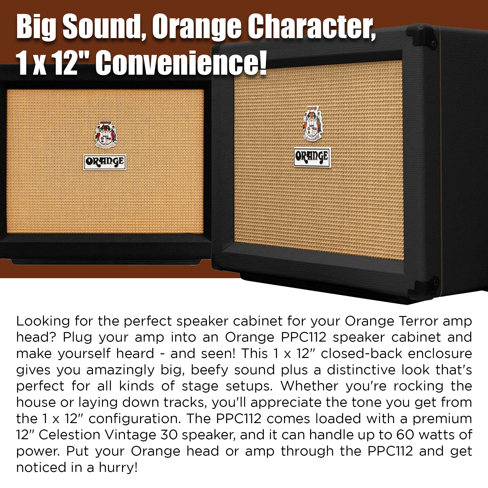 Orange 1x12 Cabinet Celestion V30 16 Ohm Black