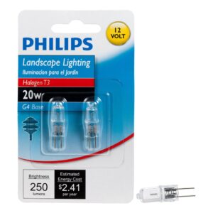 philips outdoor landscape t3 light bulb, 250 lumen, soft white light (2800k), 20-watt, 12-volt, bi-pin base, 2-pack