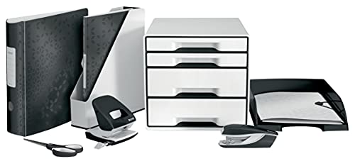 Leitz Click & Store Storage Box, 4 Drawer, Collapsible, Stackable, Patented Design, Bin, Cabinet, Desk Organizer, Black (60490095)