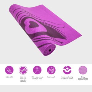 Wai Lana Yoga and Pilates Mat (Peacock Feather, Purple)- 1/4 Inch Extra Thick Non-Slip Stylish, Latex-Free, Lightweight, Optimum Comfort