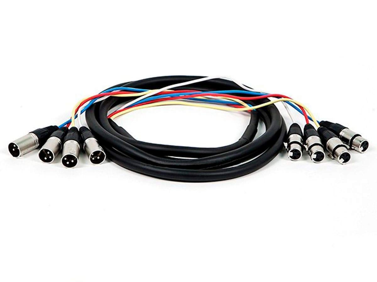 Monoprice XLR Male to XLR Female Snake Cable - 10 Feet- Black/Silver, 4-Channel, Metal Connector Housings Plastic and Rubber Cable Boots