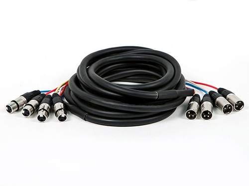 Monoprice XLR Male to XLR Female Snake Cable - 10 Feet- Black/Silver, 4-Channel, Metal Connector Housings Plastic and Rubber Cable Boots