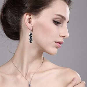 Gem Stone King 2 Inch Black and Silver Cluster Faceted Crystal Dangle Hook Earrings For Women