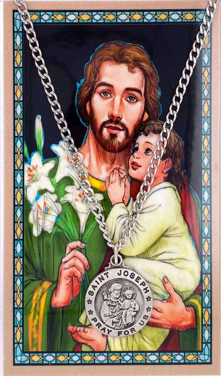 St Joseph Prayer Card With Medal Christian Pendant Charm Patron Saint Catholic