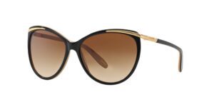 ralph woman sunglasses shiny black on nude & gold frame, light brown gradient dark brown lenses, 59mm