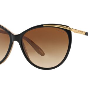 Ralph Woman Sunglasses Shiny Black On Nude & Gold Frame, Light Brown Gradient Dark Brown Lenses, 59MM