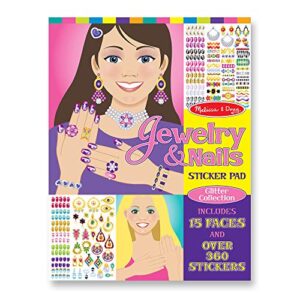 melissa & doug jewelry and nails glitter sticker pad - 360+ stickers, 15 faces