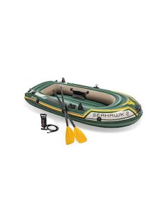 intex 68347ep seahawk 2 inflatable boat set: includes deluxe 48in boat oars and high-output pump – superstrong pvc – fishing rod holders – 2-person – 520lb weight capacity