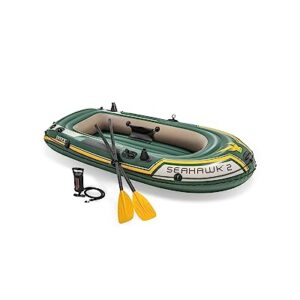 Intex 68347EP Seahawk 2 Inflatable Boat Set: Includes Deluxe 48in Boat Oars and High-Output Pump – SuperStrong PVC – Fishing Rod Holders – 2-Person – 520lb Weight Capacity