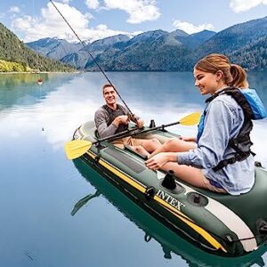 Intex 68347EP Seahawk 2 Inflatable Boat Set: Includes Deluxe 48in Boat Oars and High-Output Pump – SuperStrong PVC – Fishing Rod Holders – 2-Person – 520lb Weight Capacity