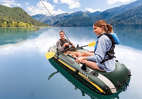 Intex 68347EP Seahawk 2 Inflatable Boat Set: Includes Deluxe 48in Boat Oars and High-Output Pump – SuperStrong PVC – Fishing Rod Holders – 2-Person – 520lb Weight Capacity