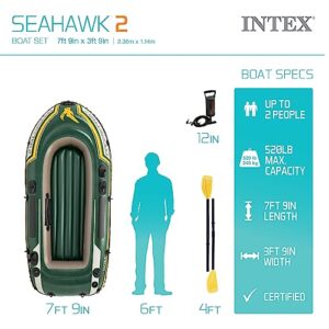 Intex 68347EP Seahawk 2 Inflatable Boat Set: Includes Deluxe 48in Boat Oars and High-Output Pump – SuperStrong PVC – Fishing Rod Holders – 2-Person – 520lb Weight Capacity