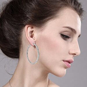 Gem Stone King 2 Inch Stunning Stainless Steel High Shine Inside-Out Hoop Earrings With CZ For Women