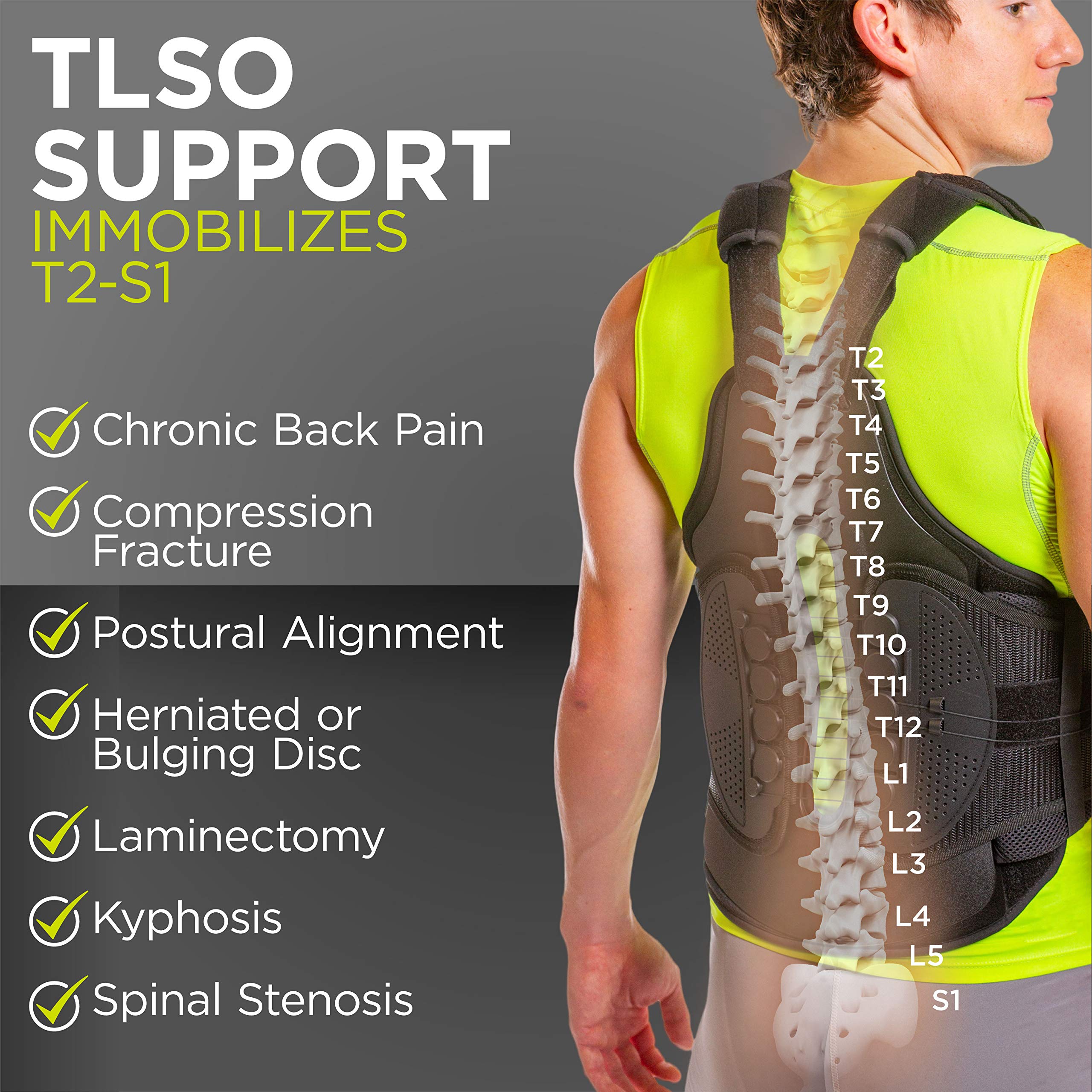 TLSO Thoracic Full Back Brace - Treat Kyphosis, Osteoporosis, Compression Fractures, Upper Spine Injuries, and Pre or Post Surgery with This Hard Lumbar Support for Men and Women (Small)