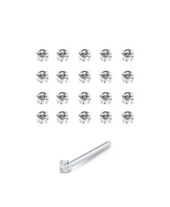 20 pack 925 sterling silver nose studs rings 1mm clear stone 22g