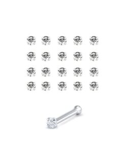 20 pack 925 sterling silver nose bones rings 1mm clear stone 22g