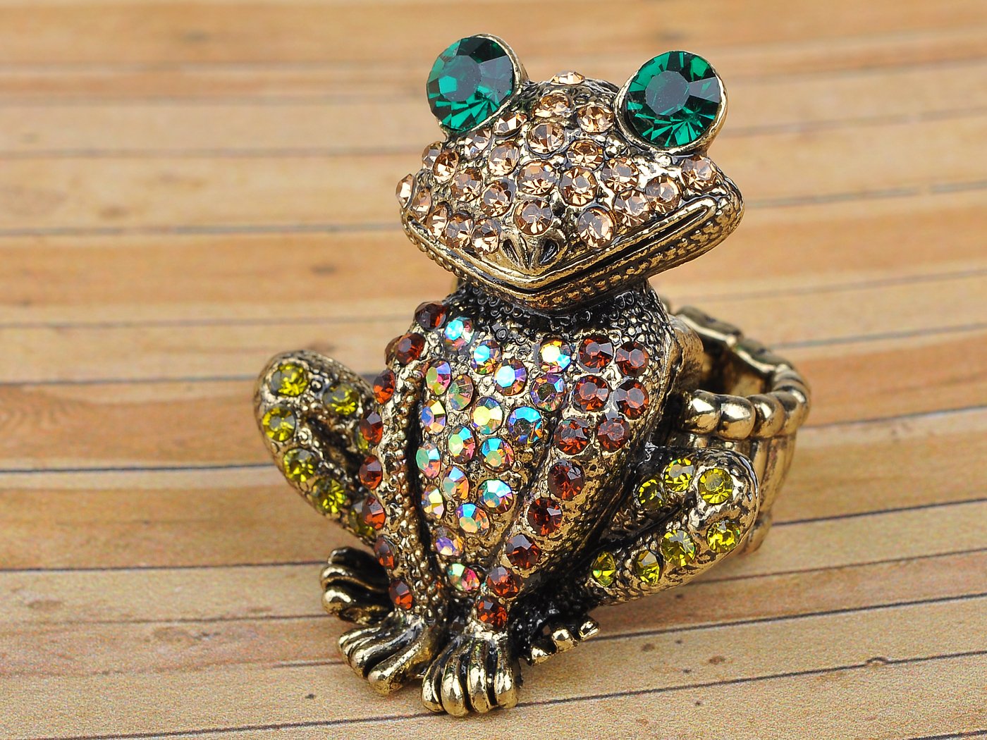 Alilang Adjustable Antique Golden Tone Multicolored Rhinestones Frog Toad Ring