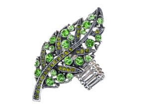 alilang womens silvery tone emerald peridot green crystal rhinestone leaf stretchy adjustable ring