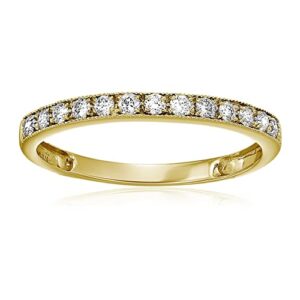 VIR JEWELS 1/4 carat (ctw) Diamond Wedding Anniversary Band for Women, Half Eternity Round Diamond Engagement Ring 14K Yellow Gold Prong Set with Milgrain 0.25 cttw, Size 7