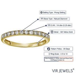 VIR JEWELS 1/4 carat (ctw) Diamond Wedding Anniversary Band for Women, Half Eternity Round Diamond Engagement Ring 14K Yellow Gold Prong Set with Milgrain 0.25 cttw, Size 7