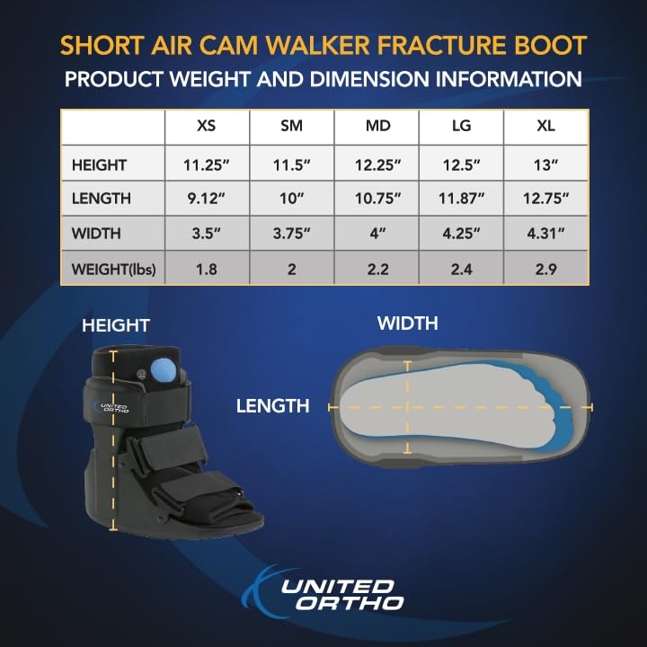 United Ortho Short Air Cam Walker Fracture Boot, Large, Black