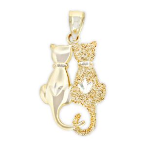 gold sitting cats charm - 10 karat solid gold - cat jewelry (style 1)