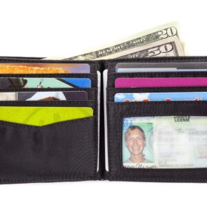 Big Skinny Men's World Bi-Fold Slim Wallet with Zippered Pocket, Holds Up to 35 Cards, Black