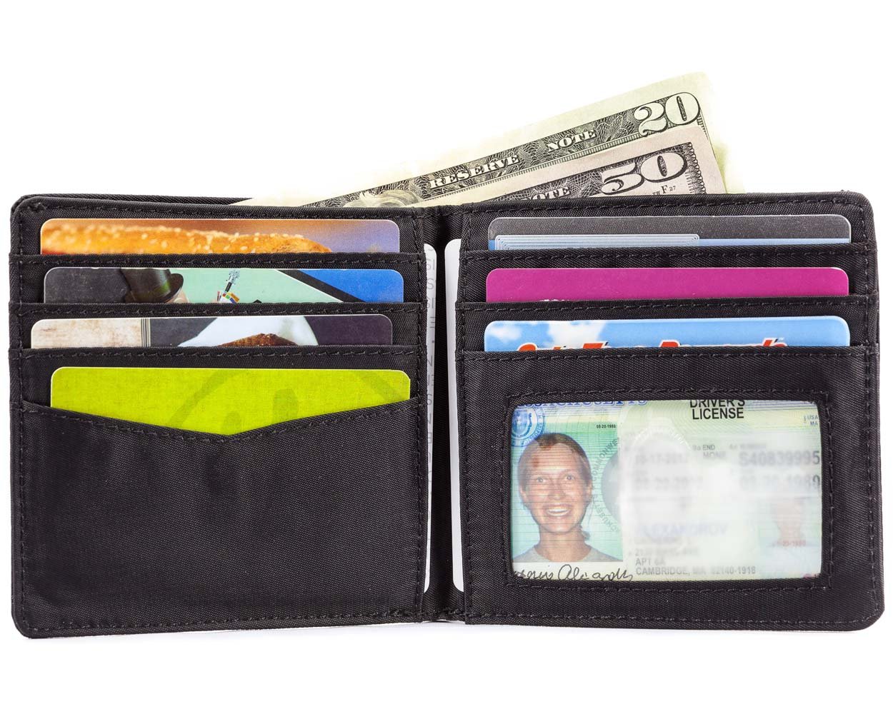 Big Skinny Men's World Bi-Fold Slim Wallet with Zippered Pocket, Holds Up to 35 Cards, Black