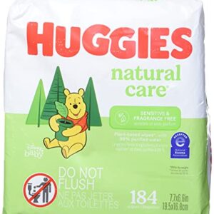 Huggies Natural Care Fragrance Free Baby Wipes, 552 Total Wipes 184 Count (Pack of 3), Packaging May Vary