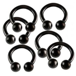 bodyjewellery 14G 14 Gauge 3/8 Black surgical steel eyebrow lip bars ear tragus horseshoe rings circular barbells AFLT Piercing 6Pcs