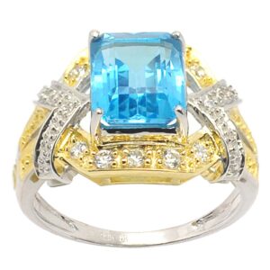 de buman 18k gold and sterling silver genuine swiss blue topaz and cubic zirconia ring ring, size 7