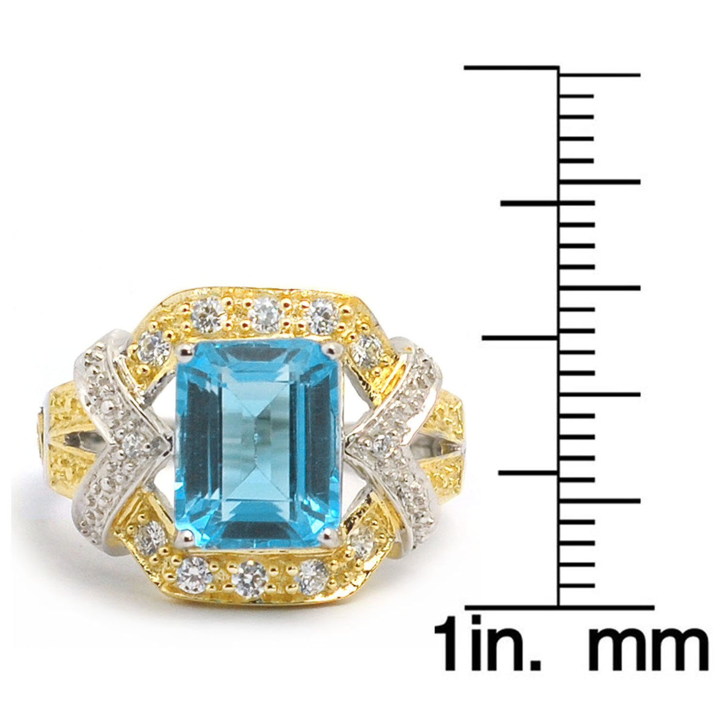 De Buman 18k Gold and Sterling Silver Genuine Swiss Blue Topaz and Cubic Zirconia Ring Ring, Size 7