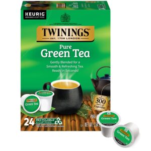 twinings pure green tea k-cup pods for keurig, 24 count (pack of 1), smooth flavour, enticing aroma, caffeinated, enjoy hot or iced | packaging may vary