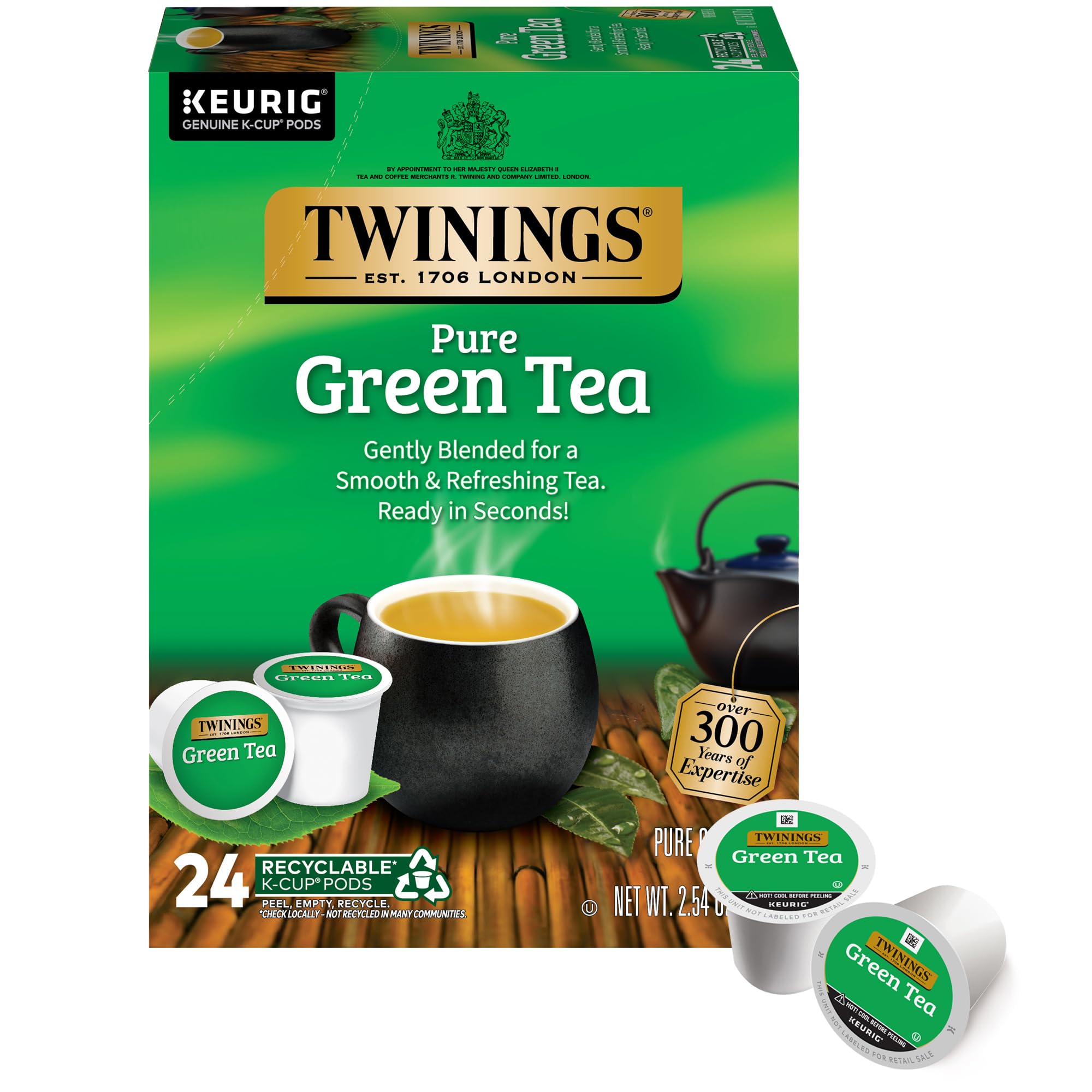 Twinings Pure Green Tea K-Cup Pods for Keurig, 24 Count (Pack of 1), Smooth Flavour, Enticing Aroma, Caffeinated, Enjoy Hot or Iced | Packaging May Vary