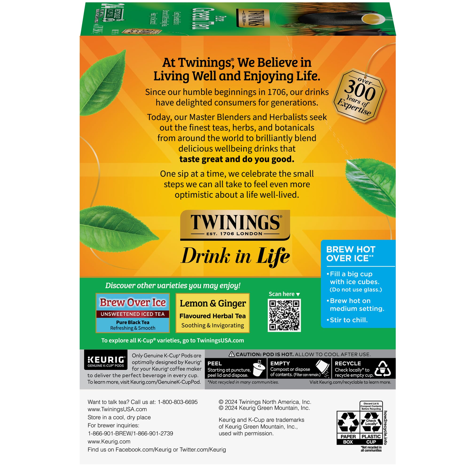 Twinings Pure Green Tea K-Cup Pods for Keurig, 24 Count (Pack of 1), Smooth Flavour, Enticing Aroma, Caffeinated, Enjoy Hot or Iced | Packaging May Vary