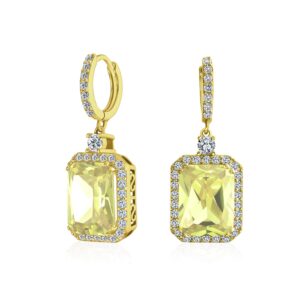 Gold Plated Brass Huggie Hoop Simulated Citrine CZ Dangle Earrings