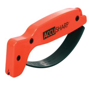 accusharp knife sharpener, ergonomic comfortable handle, compact & easy to use, restore and hone straight & serrated knives, blaze orange