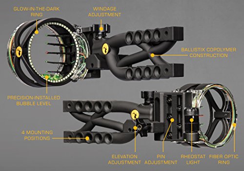 Trophy Ridge Cypher Archery Bow Sight - .019 Fiber Optic 5 Pin Sight, Tool Less Windage and Elevation Adjustability, Adjustable Rheostat Light, Ambidextrous