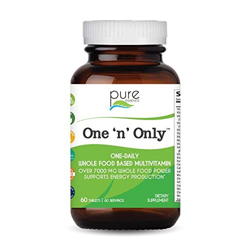 One n Only Whole Food Multivitamin by Pure Essence - Super Energetic Once a Day with Superfoods, Minerals, Enzymes, Vitamin D, D3, B12, Biotin - 60 Tablets