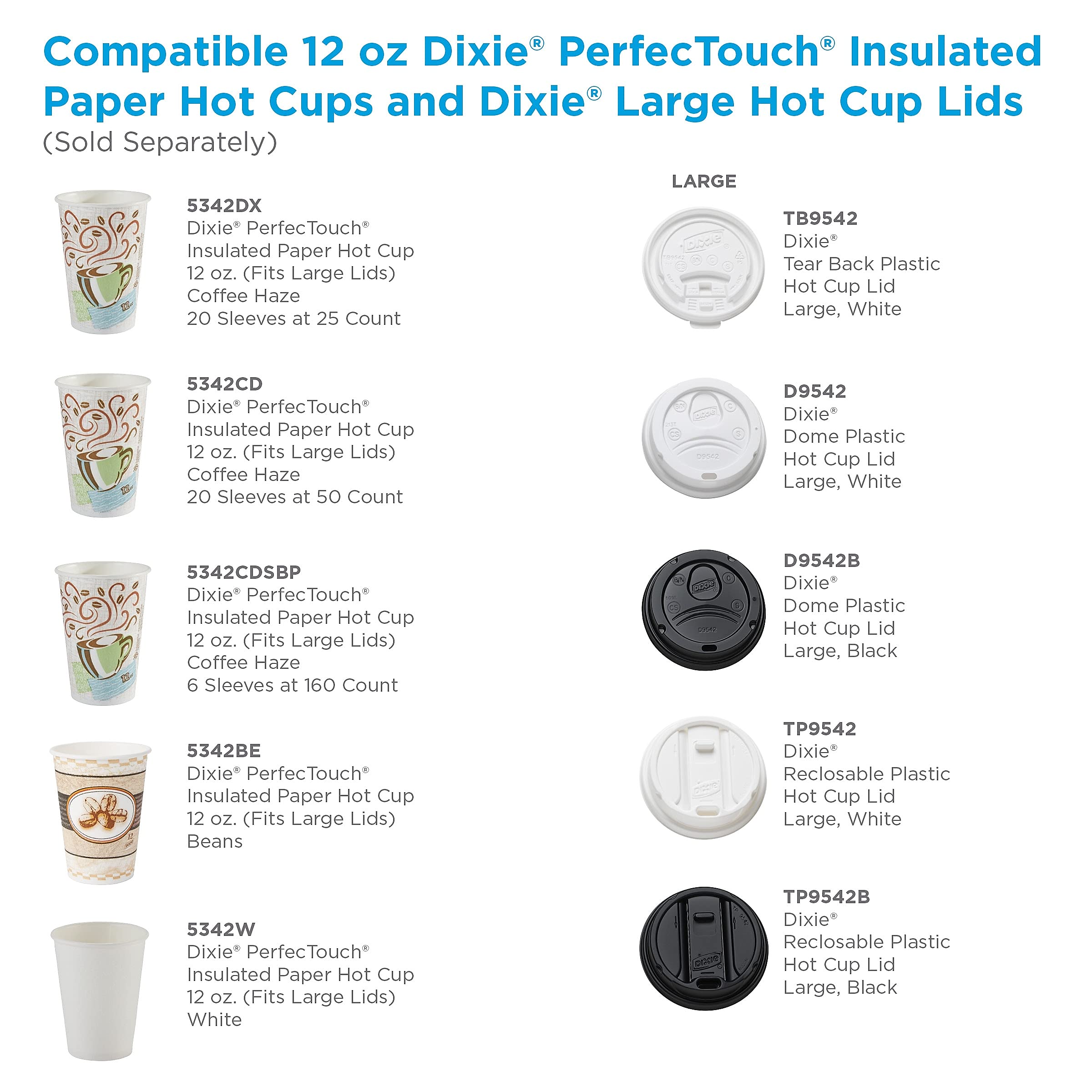 Dixie PerfecTouch Paper Hot Cups and Lids Combo, 10 oz, Multicolor, 50 Cups/Lids/Pack