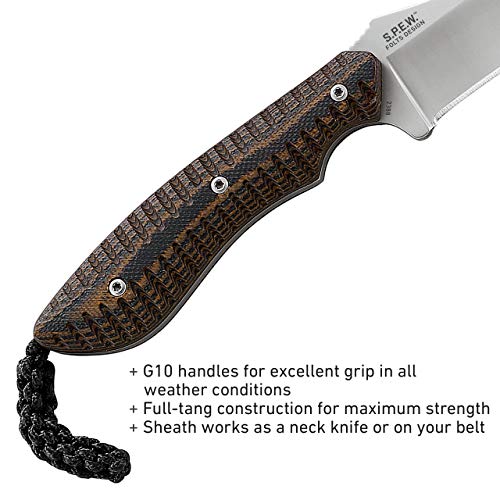 CRKT S.P.E.W. EDC Fixed Blade Knife with Sheath: Compact Utility Neck Knife, Bead Blast Blade, Textured G10 Handle, Nylon Sheath, Belt Loop 2388