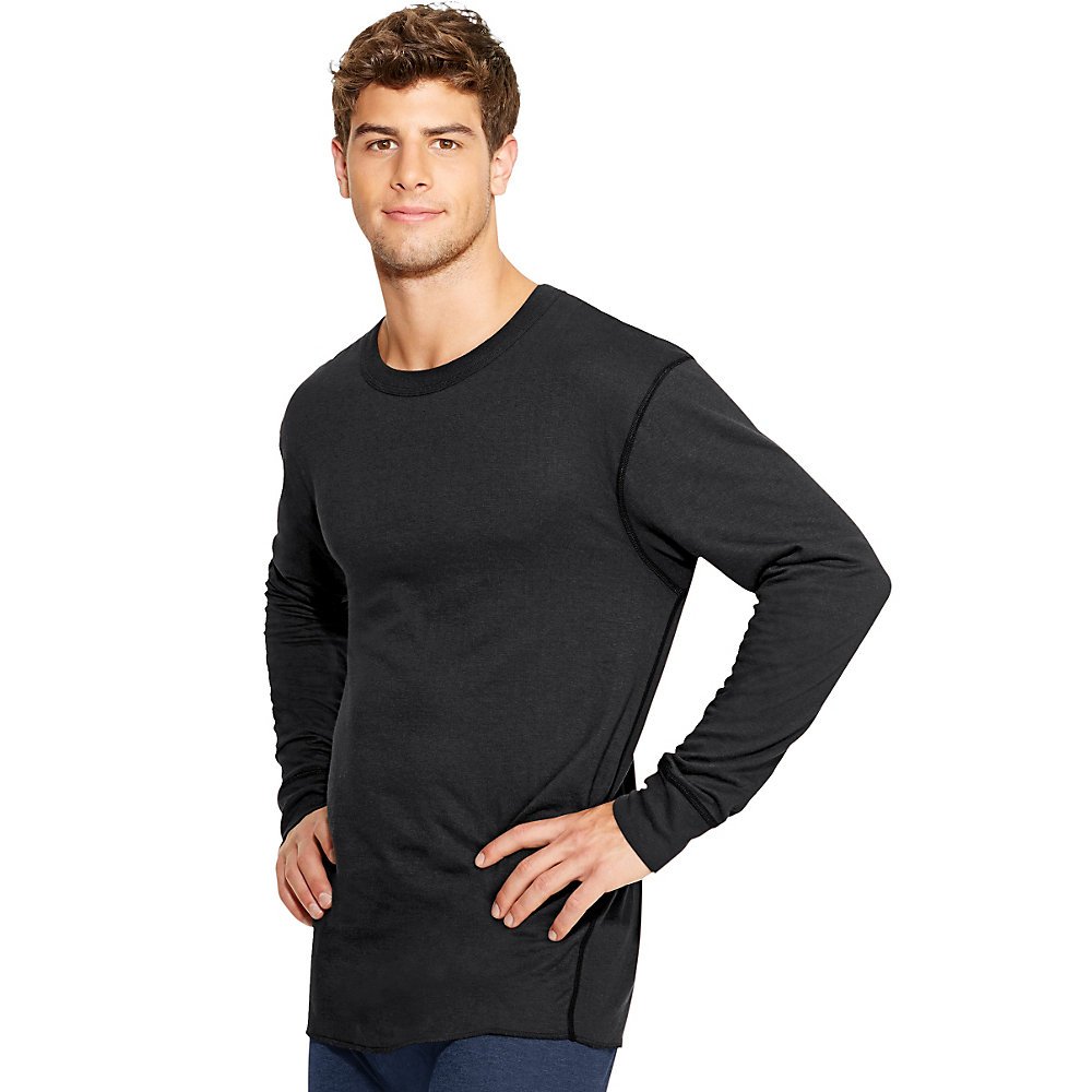 Duofold Men's Mid-Weight Wicking Crew Neck Top, Black, XX-Large