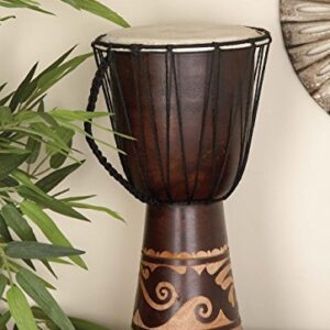 Deco 79 Wood Drum Handmade Decorative Sculpture Djembe Home Decor Statue with Rope Accents, Accent Figurine 9" x 10" x 16", Brown