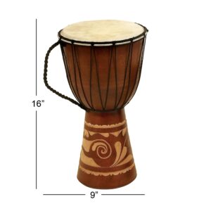 Deco 79 Wood Drum Handmade Decorative Sculpture Djembe Home Decor Statue with Rope Accents, Accent Figurine 9" x 10" x 16", Brown