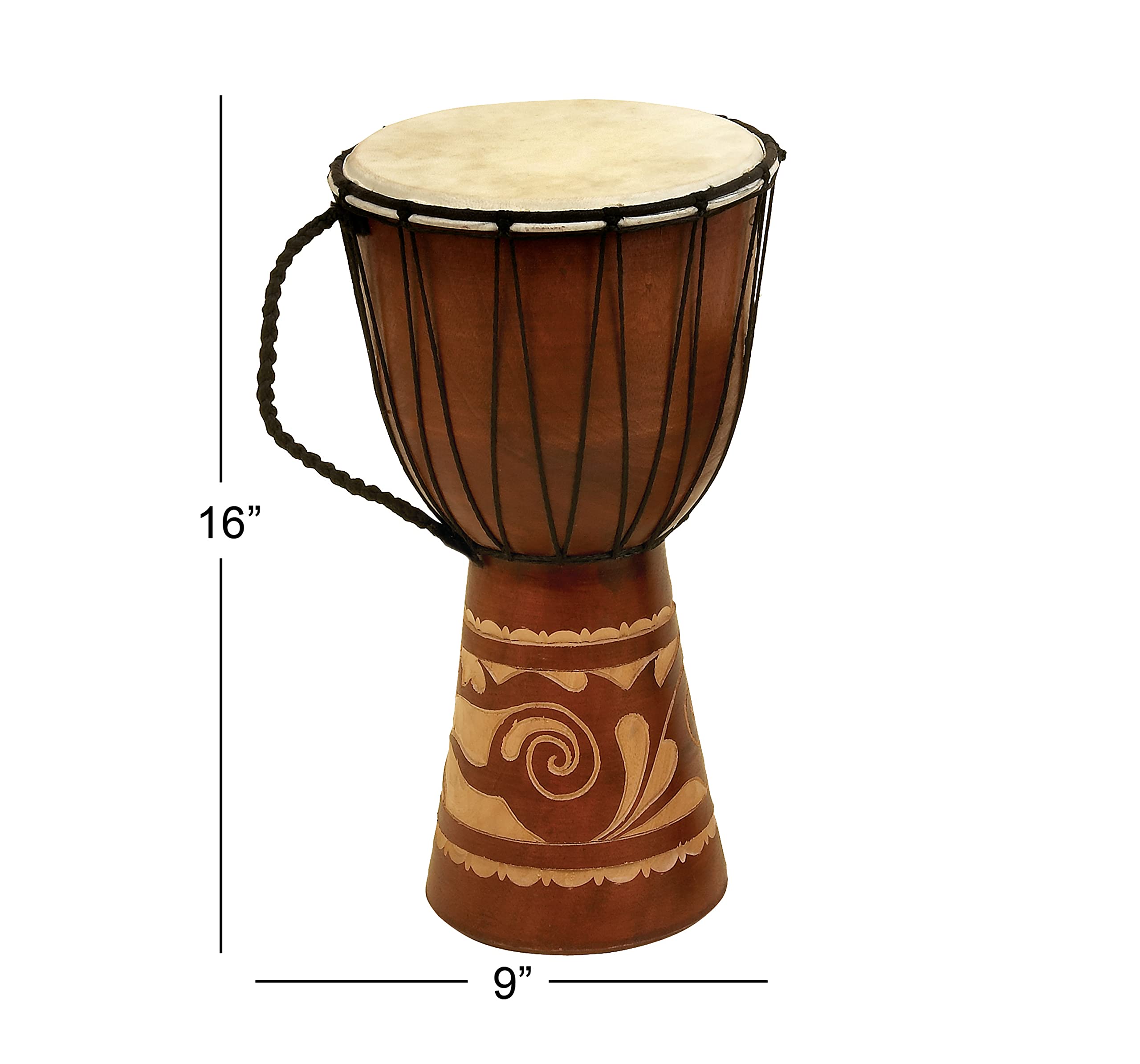 Deco 79 Wood Drum Handmade Decorative Sculpture Djembe Home Decor Statue with Rope Accents, Accent Figurine 9" x 10" x 16", Brown