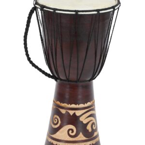 Deco 79 Wood Drum Handmade Decorative Sculpture Djembe Home Decor Statue with Rope Accents, Accent Figurine 9" x 10" x 16", Brown