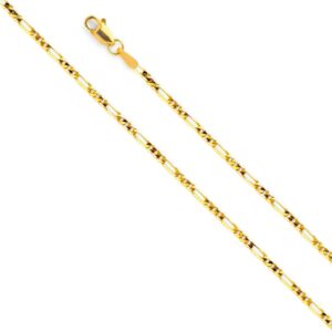 The World Jewelry Center 14k REAL Yellow Gold Cross Pendant with 2mm Figaro Chain Necklace - 22"